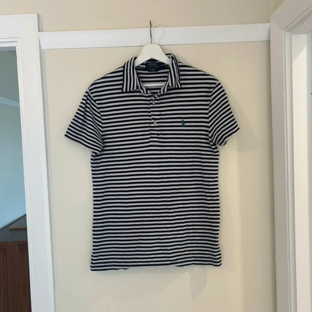 Stylish Black and White Striped Polo Shirt
